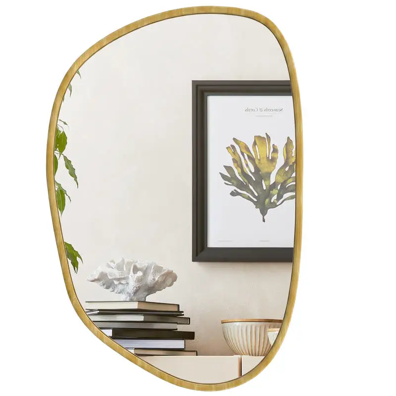 Miroir mural, miroir décoratif asymétrique 90x60cm en verre trempé pour salle de bain, chambre, salon, couloir, naturel
