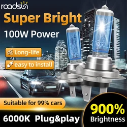 6000k Super Bright H1 H7 H9 H11 H4 Halogen Bulb H13 9012 9007 Car HeadLight 100W 9145 5202 Halogen Lamp Auto Replacement Light
