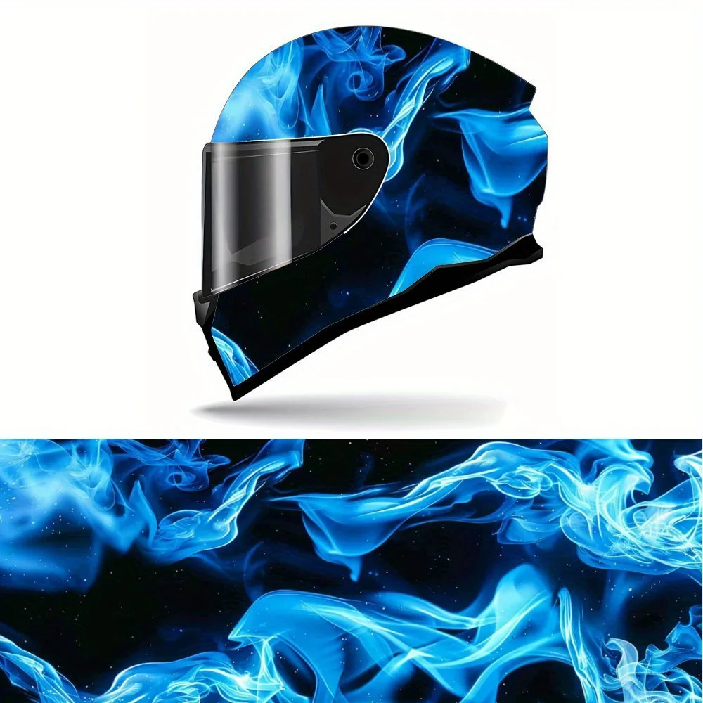 

Elegant Blue Flame Effect Motorcycle Helmet Sticker - Waterproof and Scratch Resistant, Self-adhesive Pattern, Glossy Surface, R