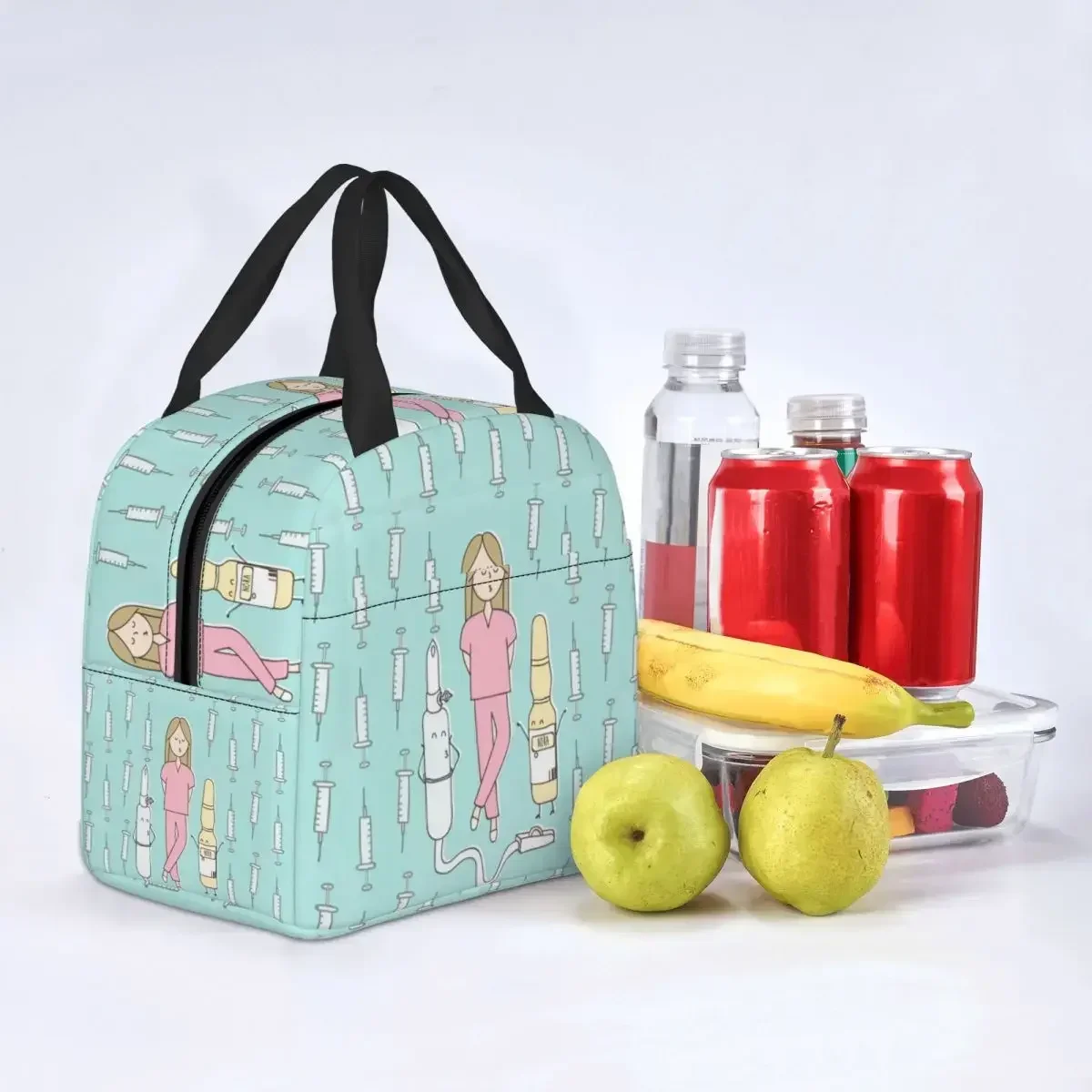 Cartoon Lunch Bags for Nurse Women Doctor Enfermera En Apuros Thermal Cooler Picnic Canvas Tote Food Storage Bags image 6