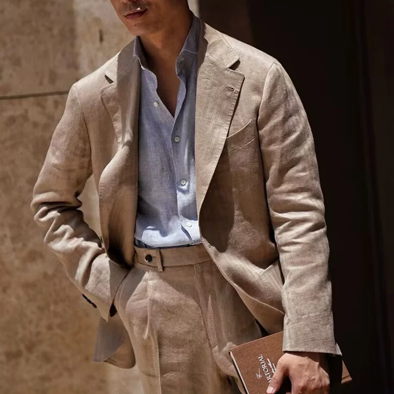 Summer Thin Retro Men's Breathable Linen Small Suit Italian Retro Slim Casual Blazer Trendy