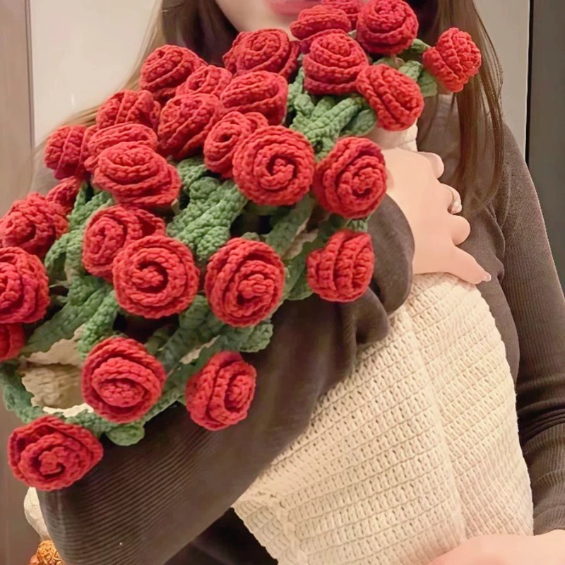 

Handmade Knitting DIY Material Kit Bellflower And Rose Bouquet Blanket Yarn Ball Crocheting Flower Blanket Hook Needle Kit