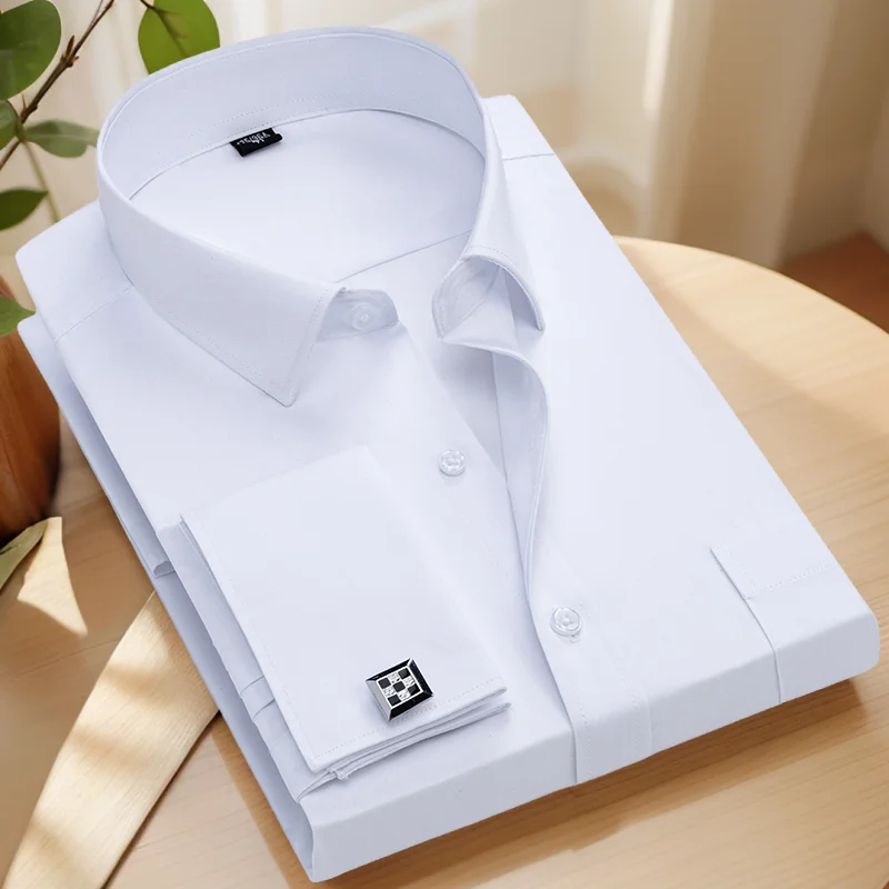 

Men's French cufflink shirt white loose version with pocket business formal dress wedding banquet shirt