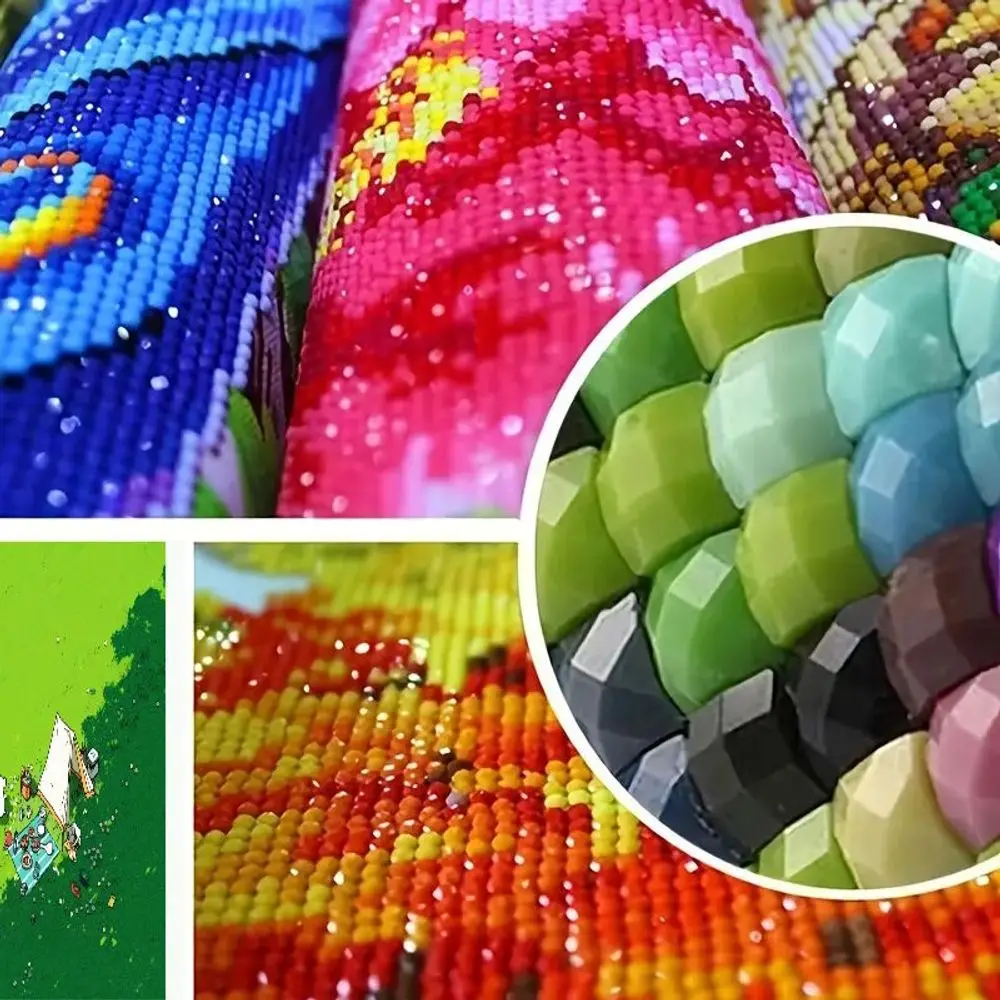 1PC 40x50CM ホワイトフレーム グリーンの草の風景 DIY 5D ダイヤモンドペインティング テントとキャラクター付き、ダイヤモンドペン、ジェル接着剤が付属