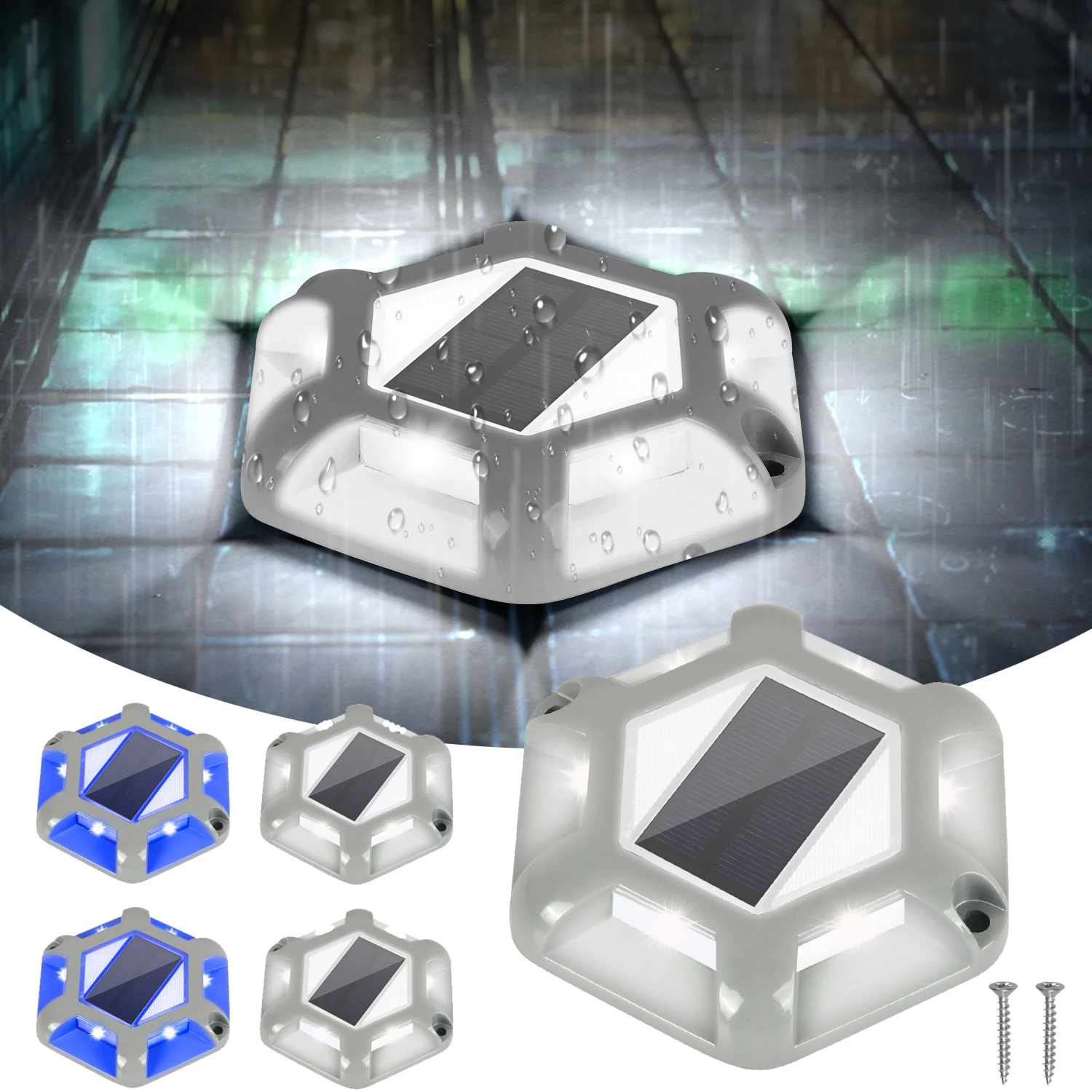 

4pcs Blue/Cold White Solar Driveway Lights Outdoor Aluminum Solar Deck Lights IP65 Solar Ground Light Landscape Lights