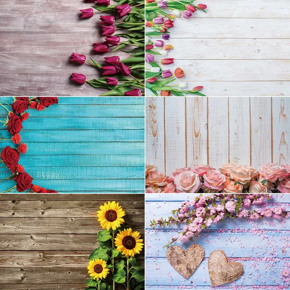 MOON.QG Spring Flower Wooden Backdrops for Product Photography Wood Boards Food Photo Studio Wall Background Birthday Photozone