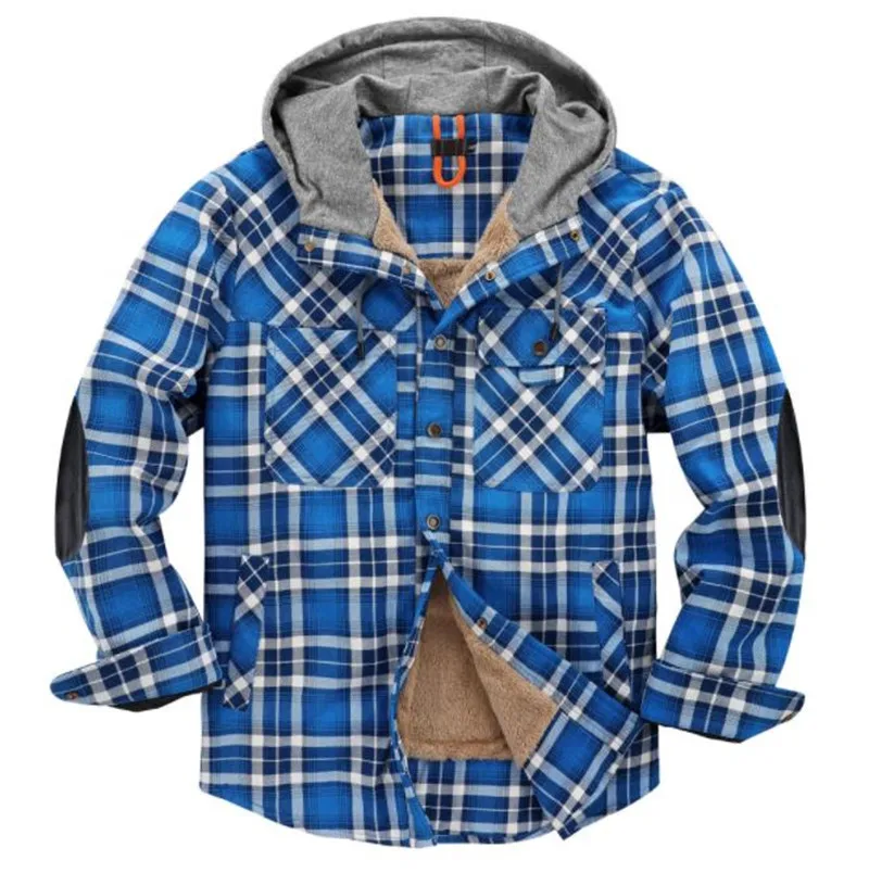 Winter Casual Plaid FleeceThickened Warm Men coat Men's Cotton Loose Long Sleeve jacket