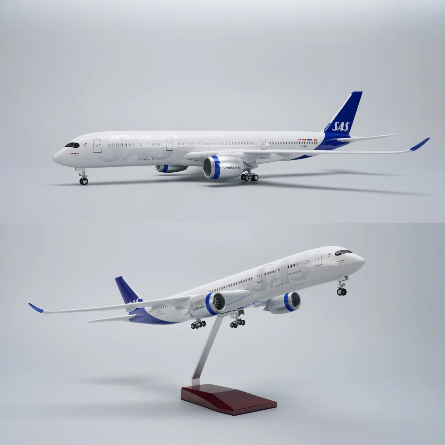 Kits de modèles d'avion en résine moulée sous pression SAS A350 de 47 cm avec support et roues pour les passionnés d'aviation adultes, cadeau ou décoration d'exposition