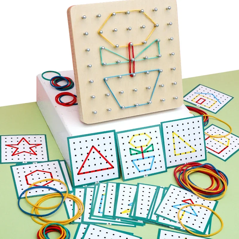 Geometria in legno Tavola per unghie Grafica geometrica Matematica creativa Montessori Giocattoli per la prima educazione dei bambini
