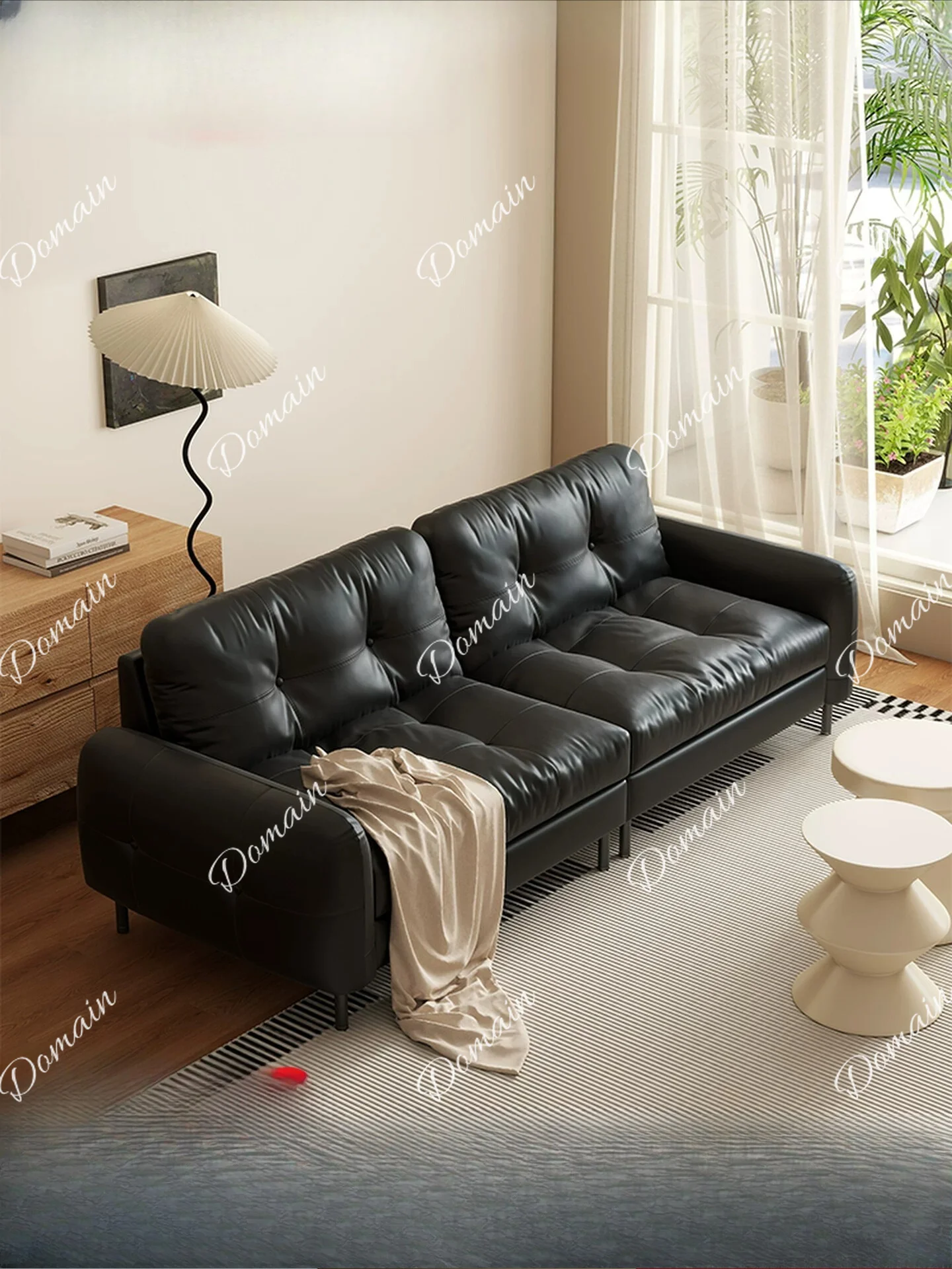 French retro oil wax leather sofa living room double three small apartment medieval style office brown American sofa