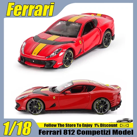재고 있음 1:18 Ferrari 812 Competizione Supercar 프리미엄 포장 합금 미니어처 다이캐스트 페라리 맞춤형 장난감 장식품 어린이