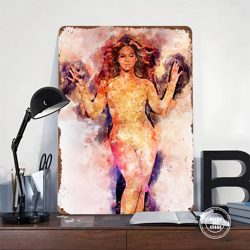 Beyonce Printed Poster Customized Wall Art Retro Vintage Metal Tin Signs for Gaming Decoration Room Desk Decor House Wand Deko