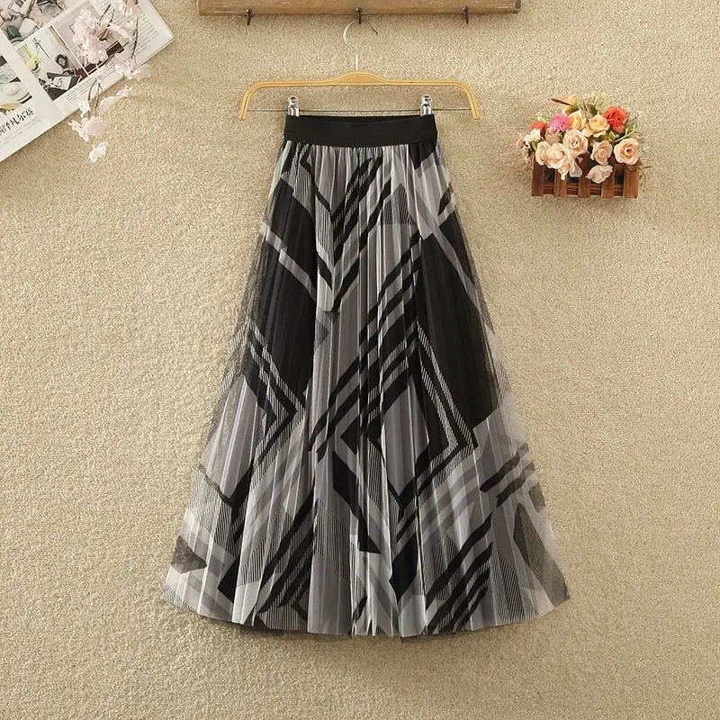 

Korean Fashion Vintage All-match A-line Skirt Gauze Elegant Fashion Streetwear Irregular Skirts Pleated Skirt 2023 Long Dress