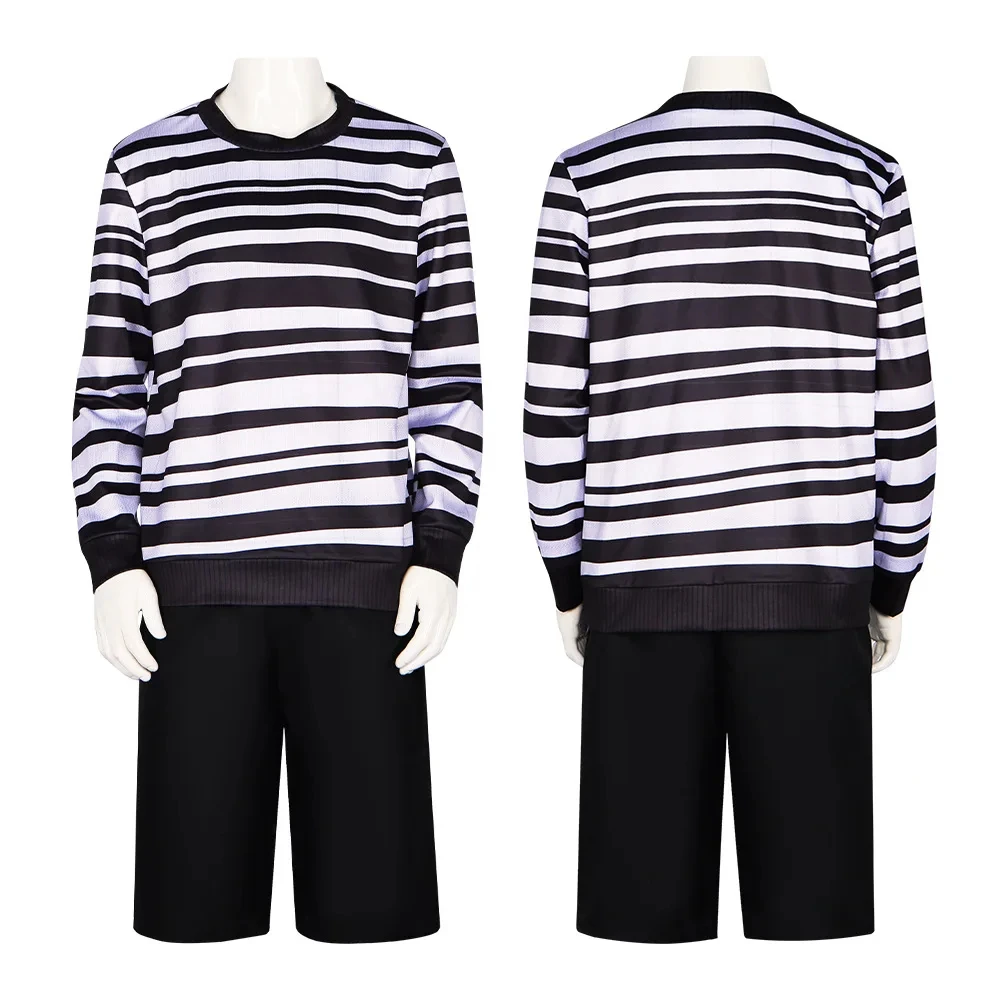 Movie Pugsley Costume Boys Black and White Striped Shirt Wednesday Addams Family Dress Gothic Cosplay Halloween Outfit for Men