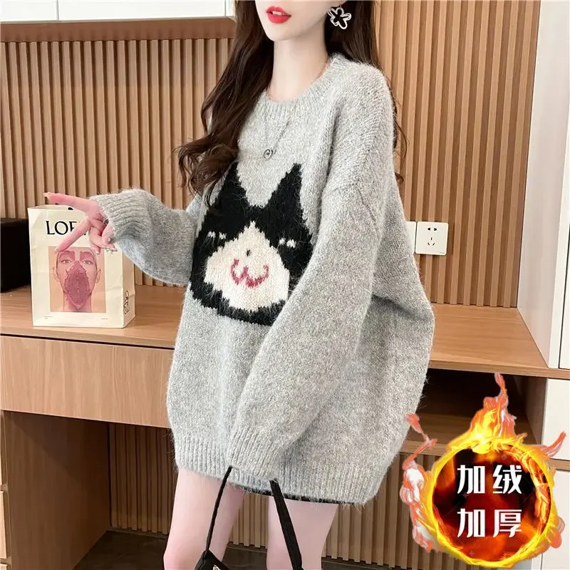 

Autumn and Winter Super Beautiful Fashion Retro Hong Kong Style Top Age Reducing Cartoon Lazy Style Pullover Sweater Women New