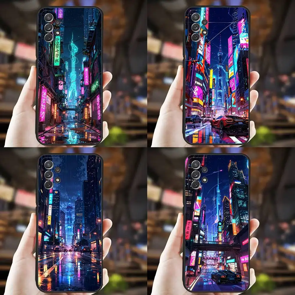 

Aesthetic Neon Lights City Street Phone Case For Samsung S25,S24,S21,S22,S23,S30,Ultra,S20,Plus,Fe,Lite,Note,10,9,5G Black Cover