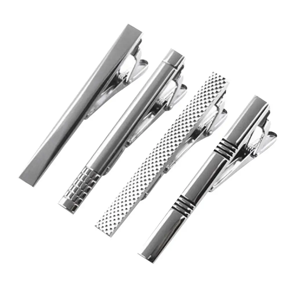 Silver Tie Bar Clip Brass Skinny Pin Set 4 Pieces Men’s Luxury Accessory for Work Party and Daily Use