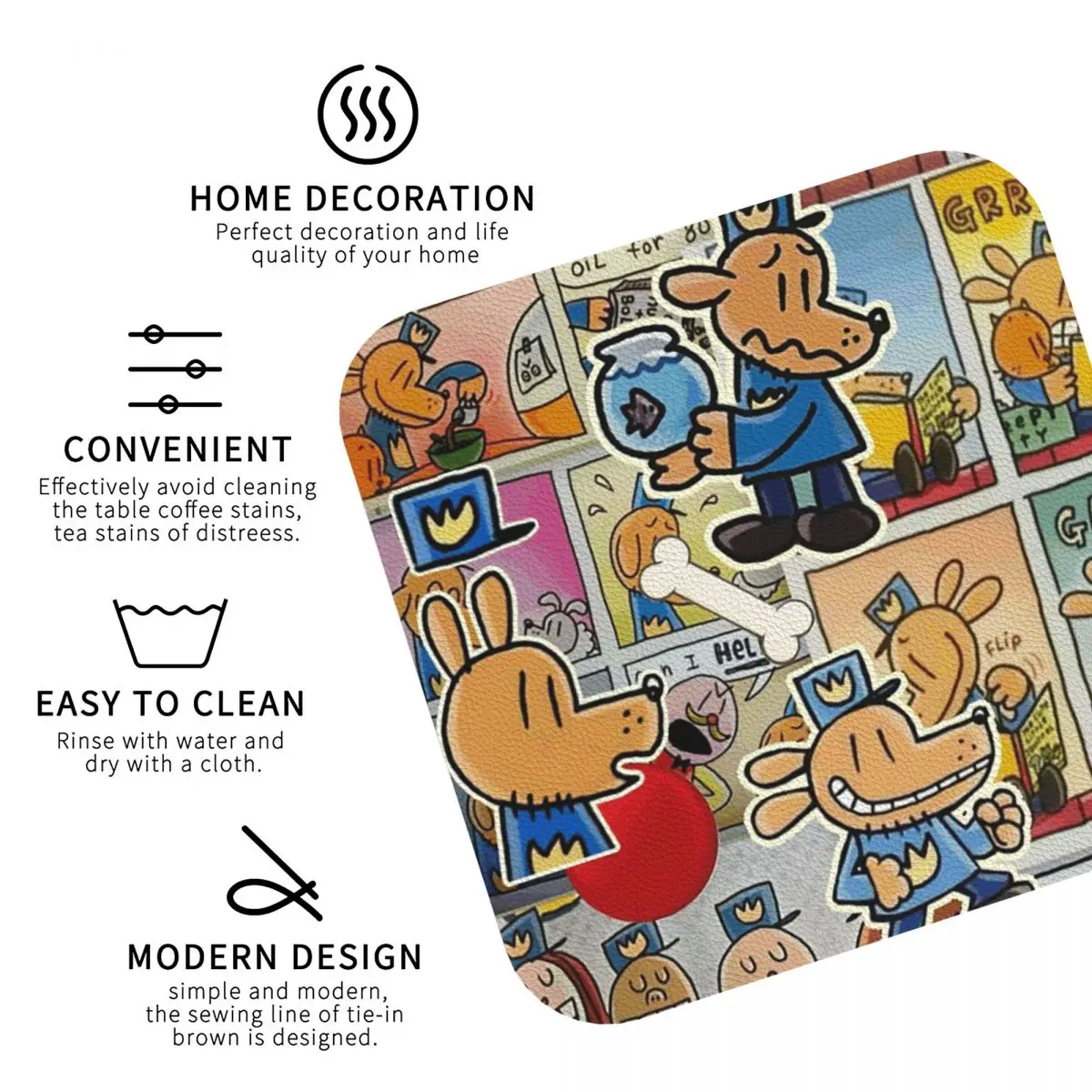 Dog Man Dogman Movie 2025 Comic Coasters Kitchen Placemats Waterproof Insulation Cup Coffee Mats For Decor  Pads Set of 4
