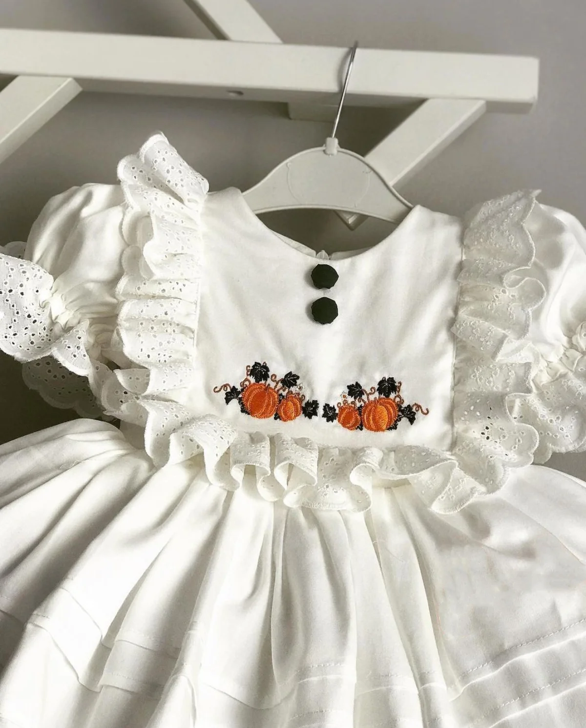 0-12Y Baby Girl White Pumpkin Embroidery Turkish Vintage Spanish Princess Dress for Halloween Party Holiday