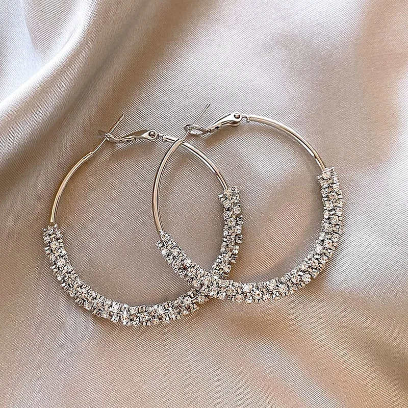 GANPUP Elegante Große Kreisförmige Funkelnde Kristall-Creolen für Damen Luxuriöser Neuer Trendiger Ohrschmuck Geschenk für Party серьги – Detail 4