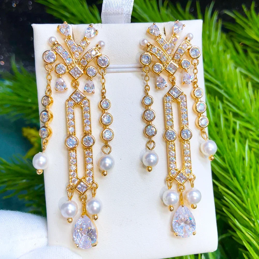 

Kellybola New Original Tassel Pearls Pendant Earrings for Women Wedding Party Jewelry Ladies Daily Trendy Accessories Hot Sale