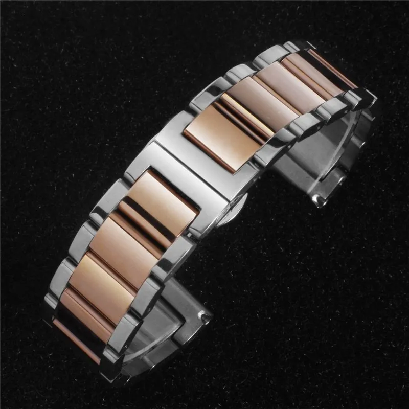 16 18 20 21 22 23 24mm Width Three Bead Solid Full Stainless Steel Watch Strap Straight End Watch Band Accessories with Tool