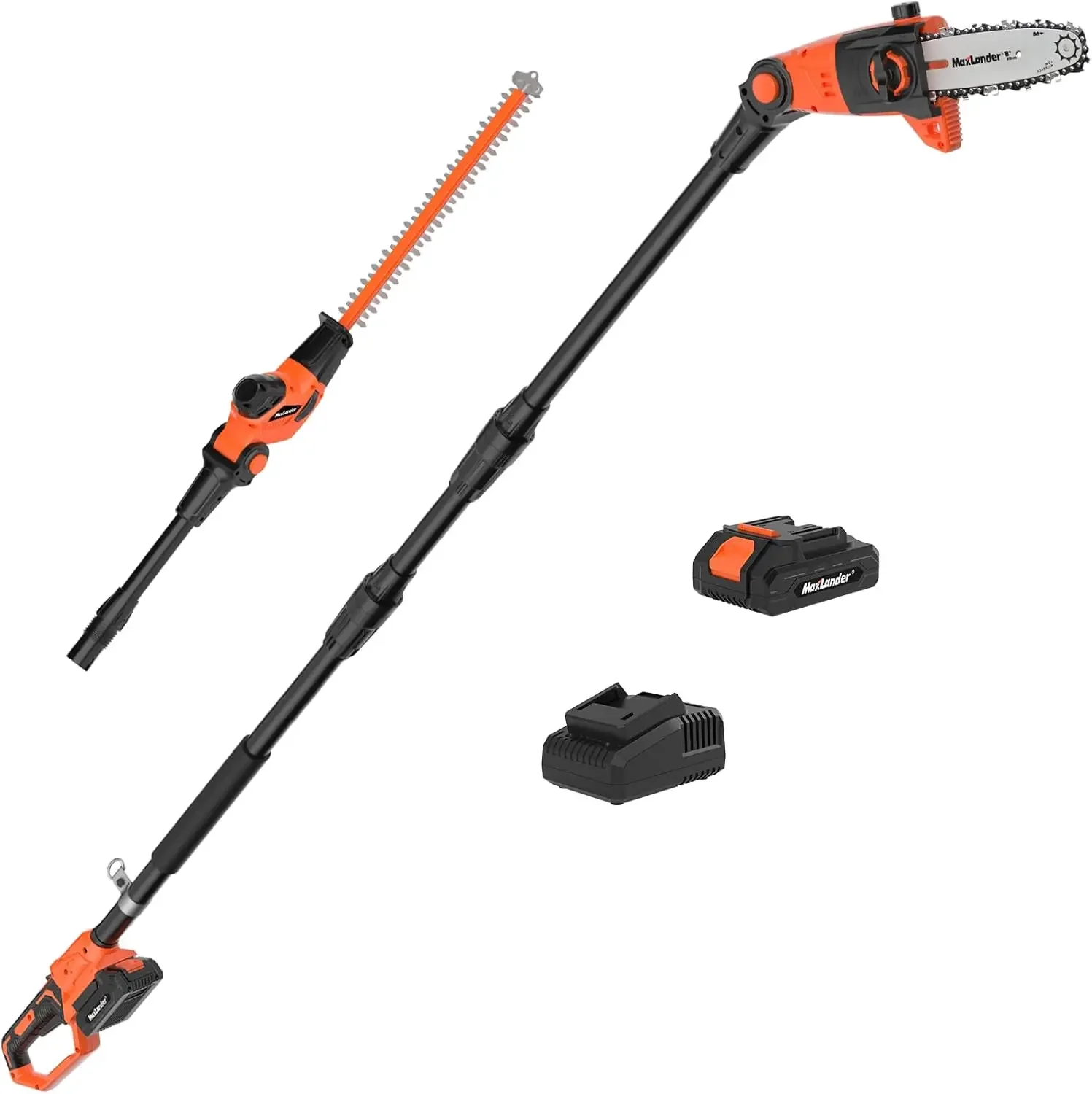 8-Inch Cordless Pole Saws for Tree Trimming and 18-Inch Pole Hedge Trimmer 2-in-1, 15-Feet MAX Reach, 16ft/s Speed, Auto Oiling