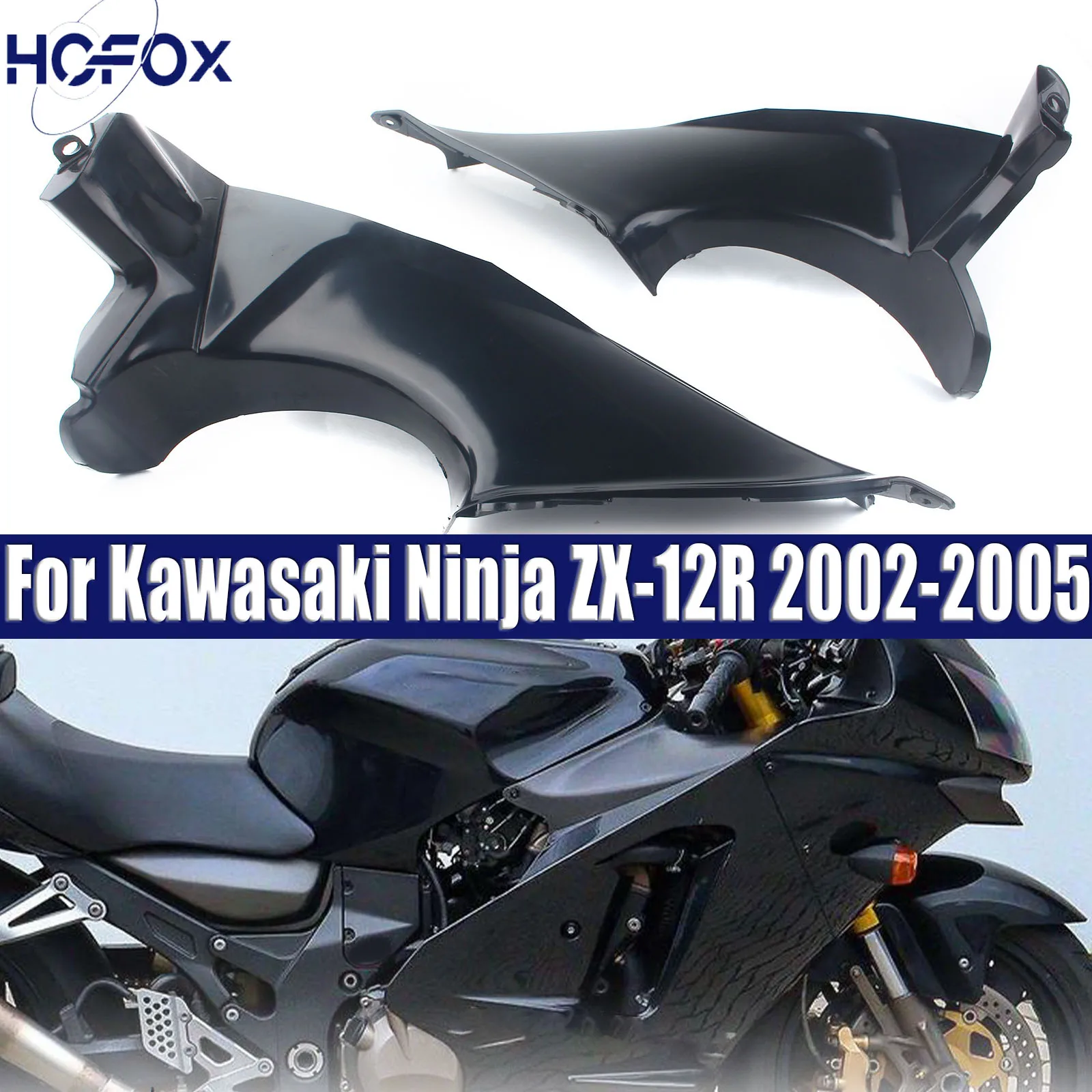 For Kawasaki Ninja ZX-12R 2002-2005 Motorcycle ABS Black Plastic Gas Tank Side Trim Cover Guard Fairing Decoration
