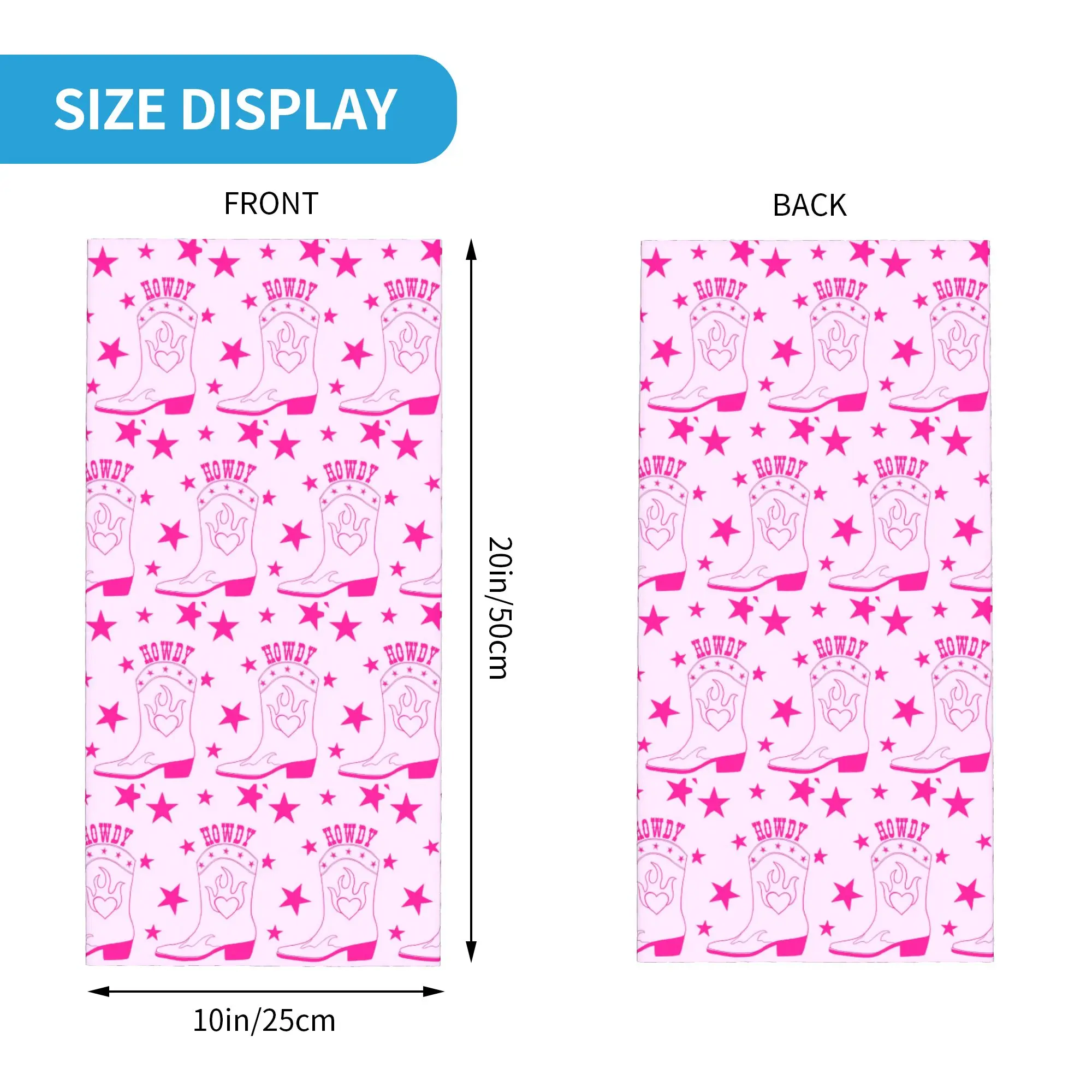 preppy cowgirl boot pink stars Bandana Neck Gaiter Printed Wrap Scarf Balaclava Outdoor Sports Unisex Adult Breathable