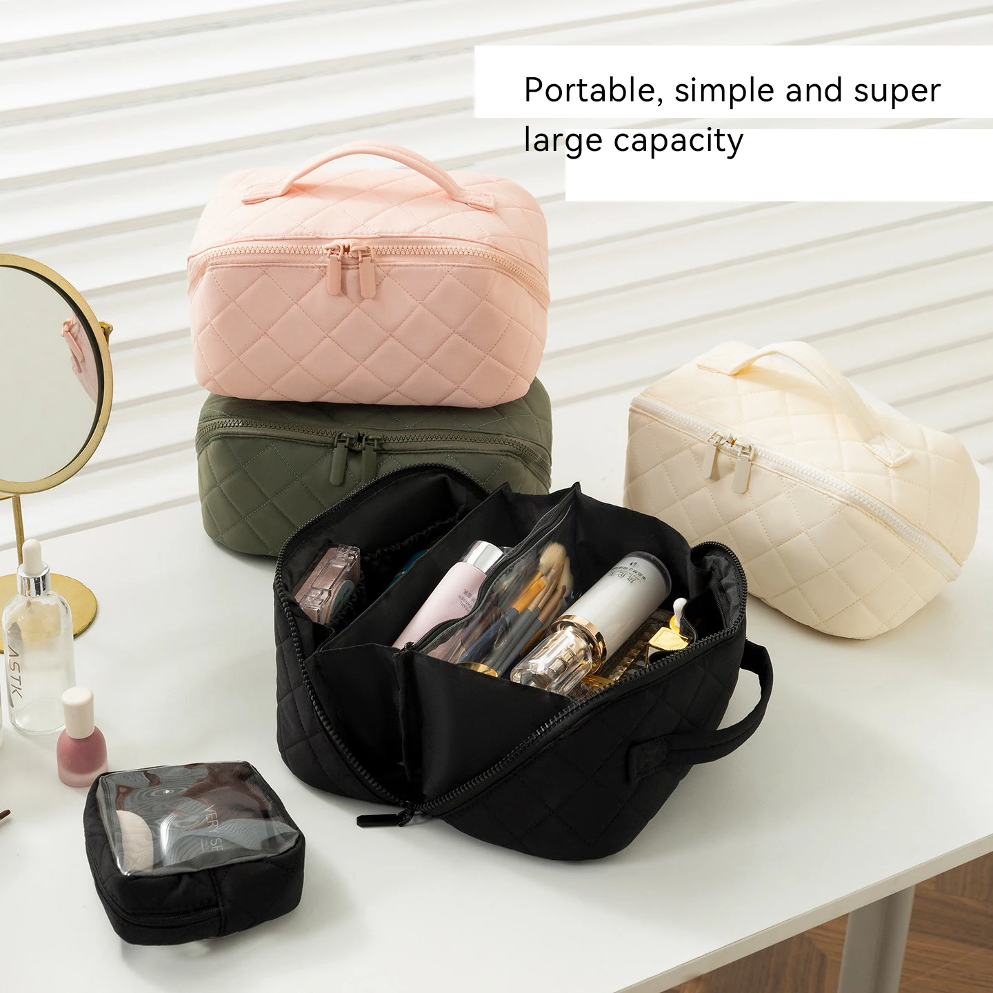 

Two-piece makeup bag - Open-top flat wash bag with large capacity and divided storage compartments
