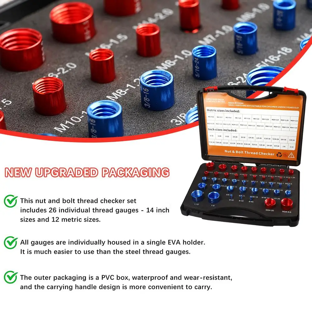 44 Bolt Size and Thread Gauge Nut and Bolt Thread Checker & 21 23 Thread Inch Gauge Sizes Individually Metric Assembled I8Q2