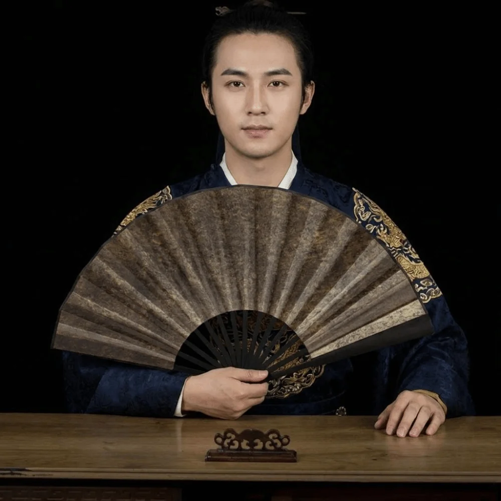 Antique Style Chinese Folding Fan Handwritten Calligraphy Gold-Flecked Surface Bamboo Folding Fan Portable DIY Dance Fan