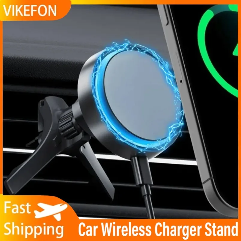 

Автомобильное беспроводное зарядное устройство, подставка со светодиодной подсветкой, магнитный держатель для телефона для iPhone 1716 15 14 13 12 Samsung Z Fold 7/Z Flip 7 6 Быстрая зарядка