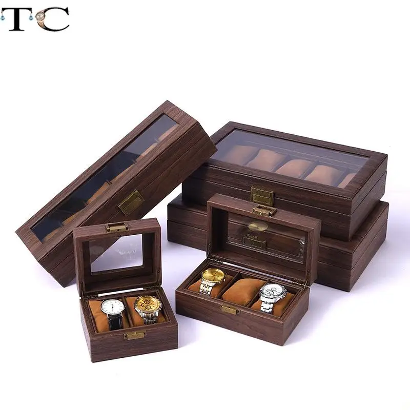 Leather Watch Collection Box Brown Vintage Wood Grain Leather Brown Watch Bracelet Storage Display Box