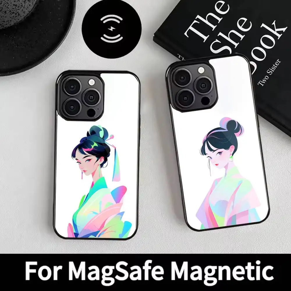 Bella custodia per telefono antica ragazza per iPhone 17,16,15,14,13,12,Plus,Pro,Max per ricarica wireless magnetica Magsafe