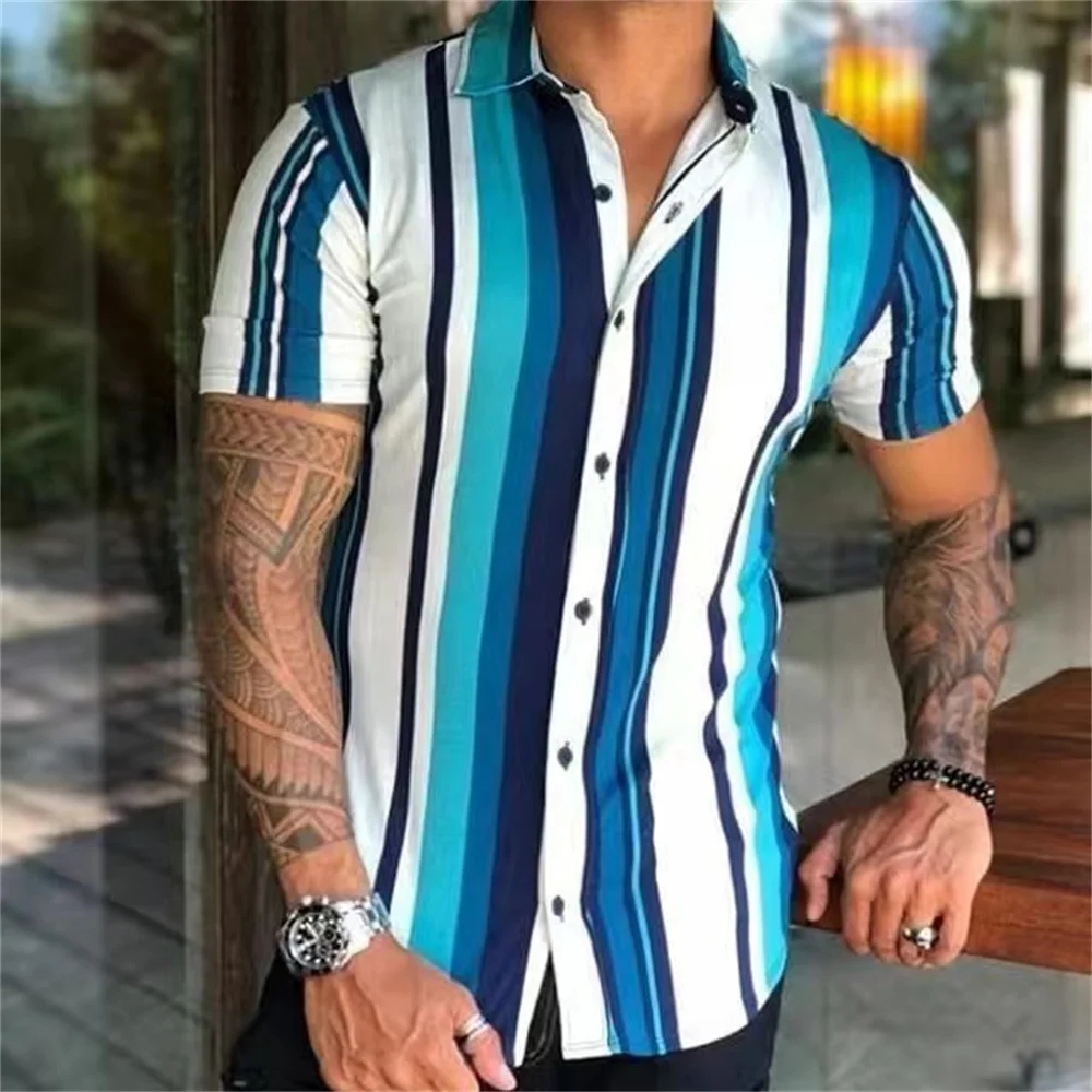 Camicie di lusso per feste per uomo camicie sociali estate Short Slim top 2023 bottone con risvolto Tee 5XL camicetta di moda abbigliamento firmato