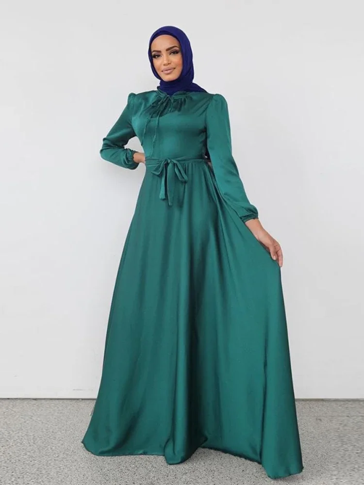 Ramadan Abaya Turchia Abiti in raso di seta per le donne Abaya Robe Longue De Soiree Femme Abito lungo musulmano Vestido Longo Marocco