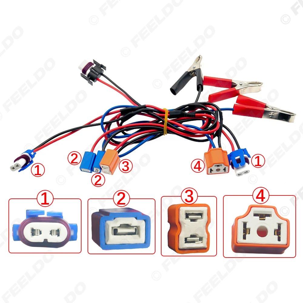 FEELDO Car LED HID Plug Adapter Power Cord With Clip To H1/H4/H7/9005 Socket Auto Light Testing Wire Harness Cable #HQ5623