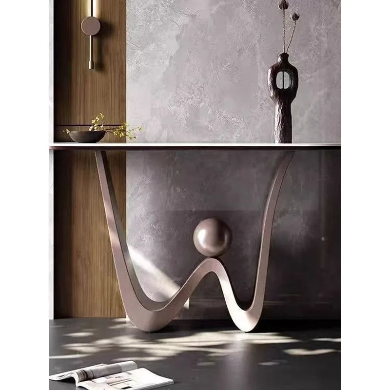 Stainless Steel Italian-style Modern Light-luxury Entryway Console Desk Stone Slab Top W-shaped Base Disassembly Home Furniture
