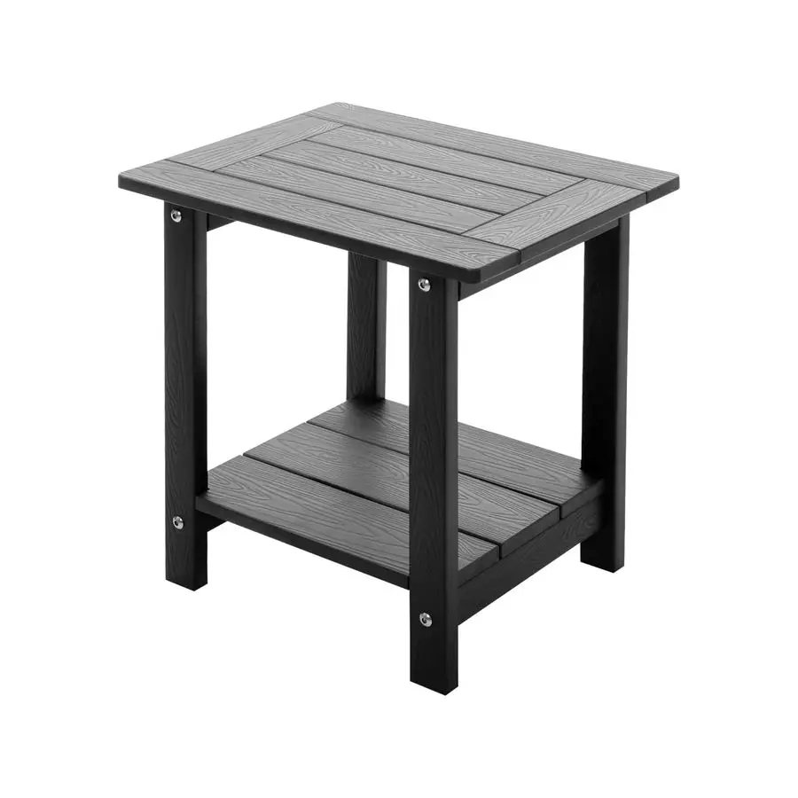 

Double Adirondack Side Table Weather Resistant, Outdoor Rectangular End Table for Adirondack Chair, Black with Wood Grain