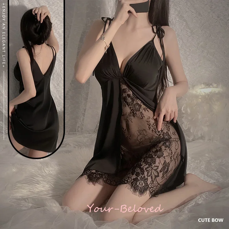 

Сексуальное женское нижнее белье, атласная домашняя одежда для дома, кружевная сетчатая ночная рубашка, женская ночная рубашка с искушением, новая летняя ночная рубашка с раздвоением