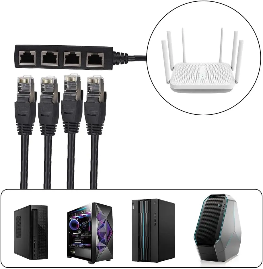 10 قطعة كابل محول سوبر Cat5 RJ45 1 ذكر 4 × أنثى LAN الفاصل لمحولات الفيديو Cat5e Cat6 Cat7 إيثرنت Socke