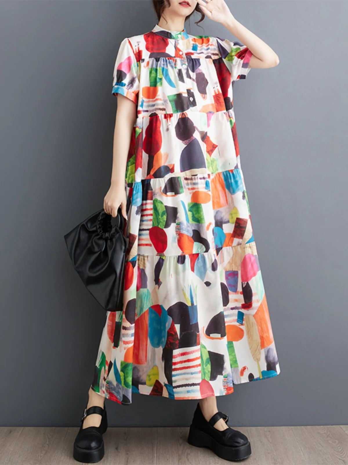 Korean Sle Summer Loose Slimming ort Sve Print Midi irt Dr Polyester Cotton Long Skirt Women's Faion Casual Dr