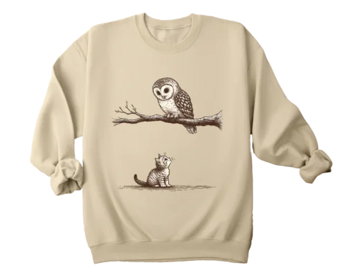 Polarshe Owl and Cat, Peaceful Animals, Cat, Owl, Cute Animals, Animal Lover / Sweatshirt