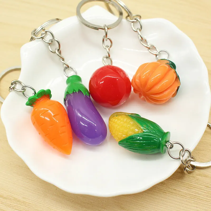 Lemon Strawberry Pepper Eggplant Corn Tomato KeyChain Cute 3D Fruit Vegetable Car Bag Pendant Ring