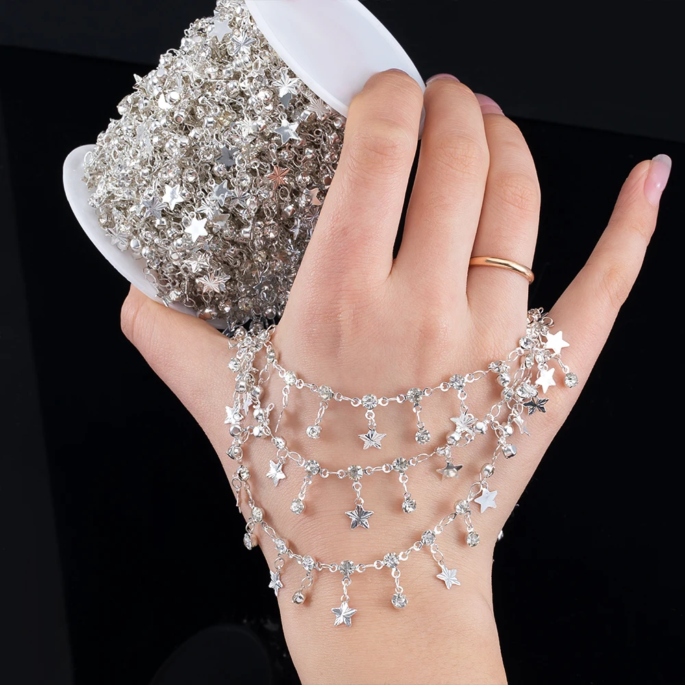 0,5/1M Gedruckt Stern Charms Körper Kette Kristall Perlen Glas Strass Anhänger Kupfer Ketten Für Halskette Schmuck Machen DIY