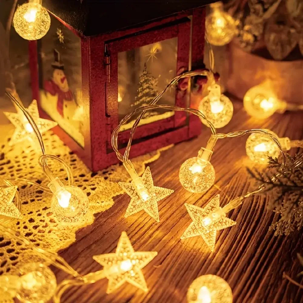 1PC 1.5M10LED/3M20LED crystal bubble ball and star shaped battery box string lights, suitable for wedding, party decorations