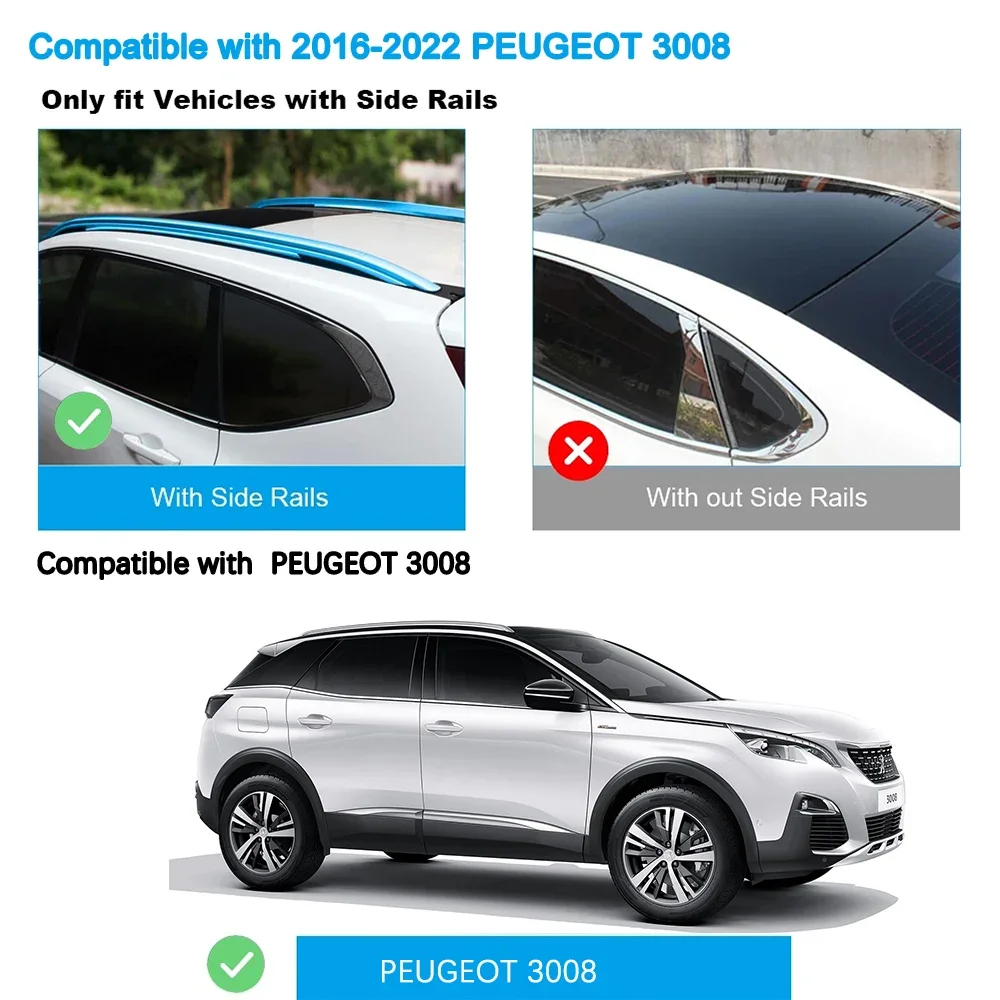 SHITURUI 2Pcs Roof bars For PEUGEOT 3008 2016-2022  Aluminum Alloy Side Bars Cross Rails Roof Rack Luggage Carrier
