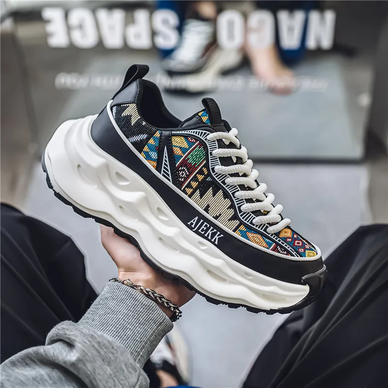 Modne niebieskie trampki męskie oryginalne markowe buty na platformie męskie zwiększ obcasy Hip Hop grube trampki męskie trenerzy