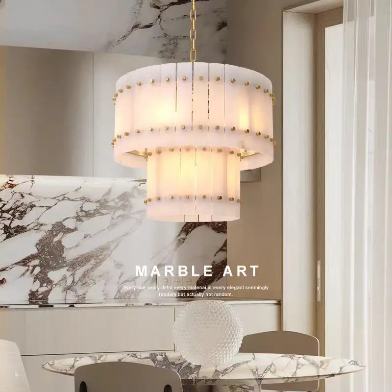 

Round Spanish Marble Chandelier Alabaster Modern Dining Room Chandeliers For Living Room Bedroom Marble Hanging Pendant Light